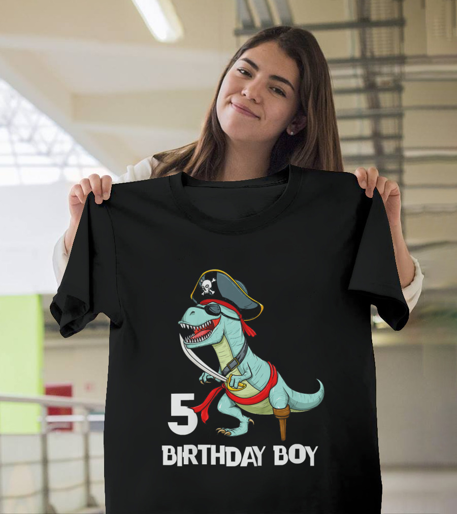5 Birthday Boy Kids Pirate Dinosaur Rex Tyrannosaurus T-Shirt