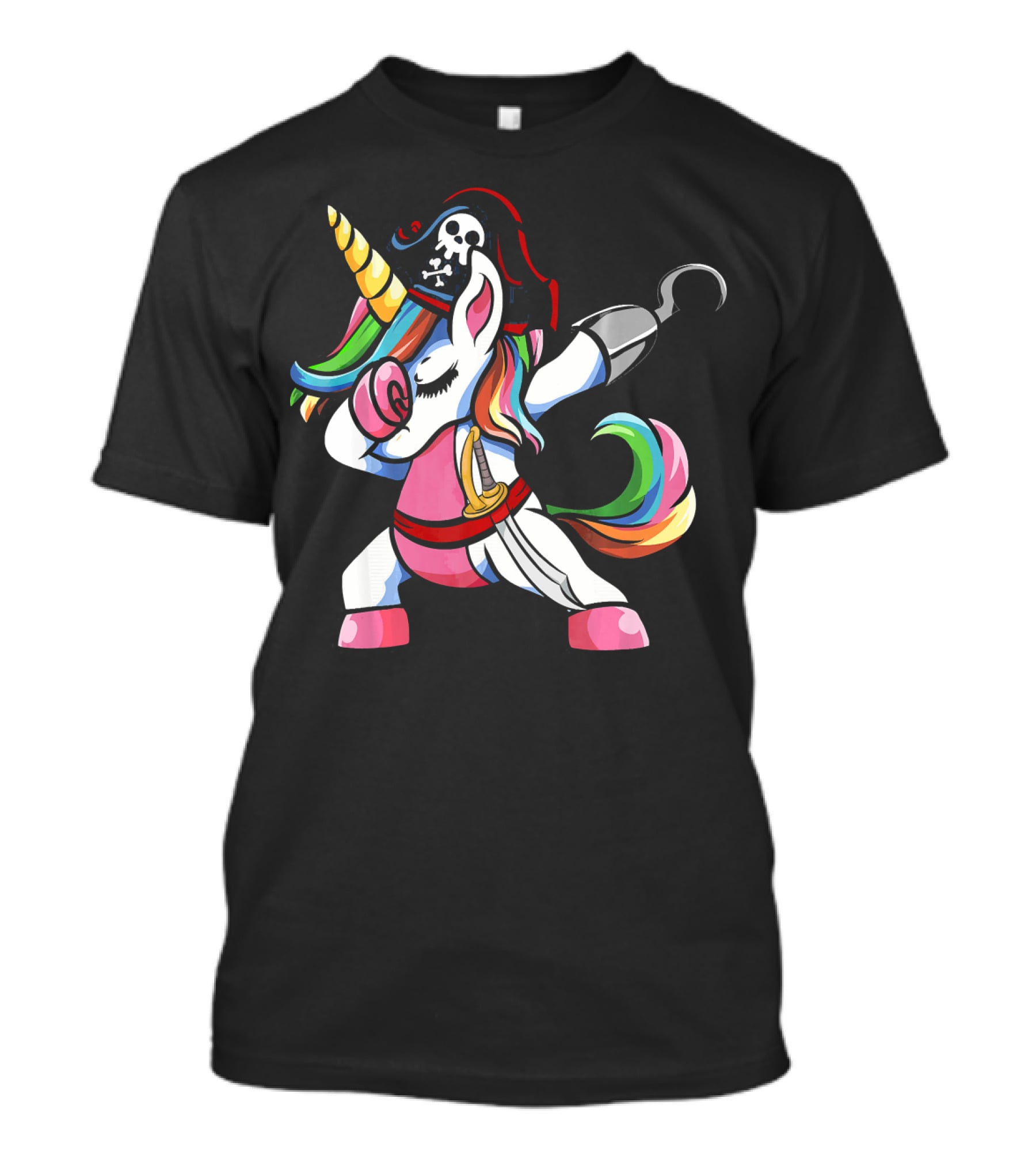 Halloween Dabbing Pirate Unicorn With Rainbow Mane And Hook T-Shirt