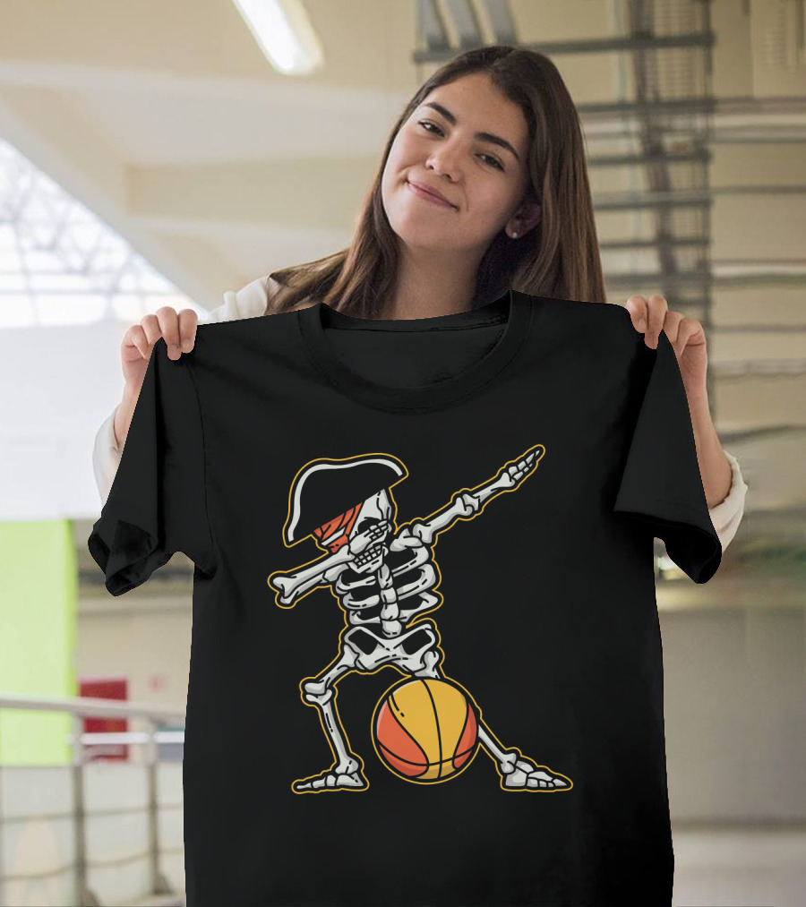 Skeleton Pirate Dabbing With Basketball Cool T-Shirt