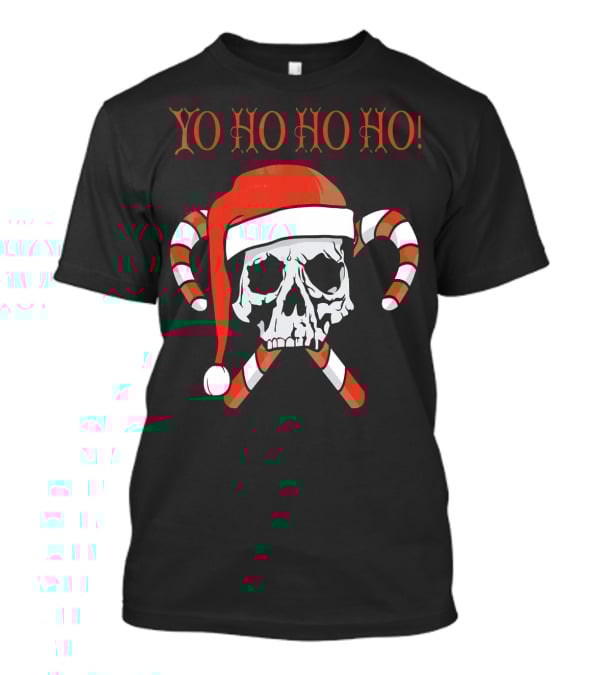 Yo Ho Ho Ho Christmas Pirate Santa Skull With Candy Canes T-Shirt