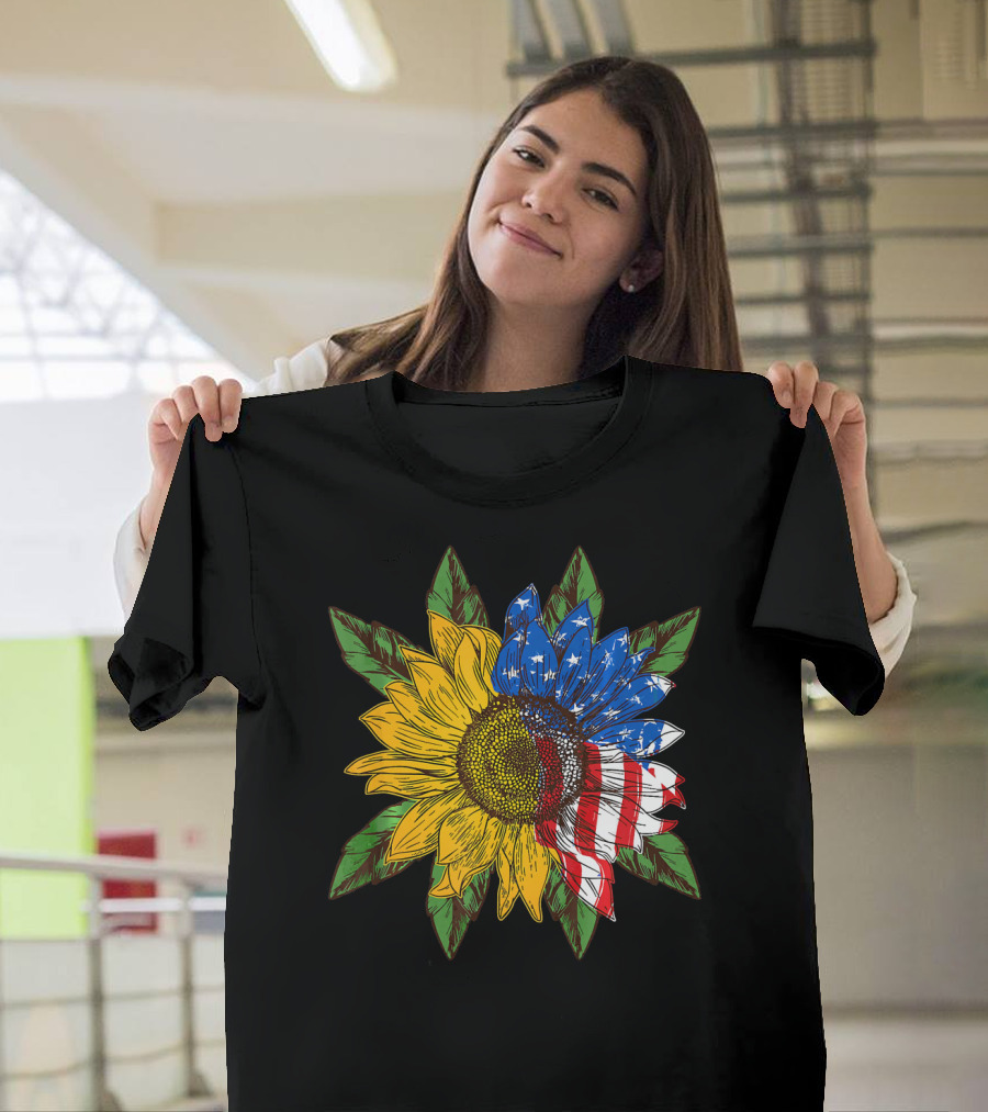Hippie Peace American Flag Sunflower T-Shirt