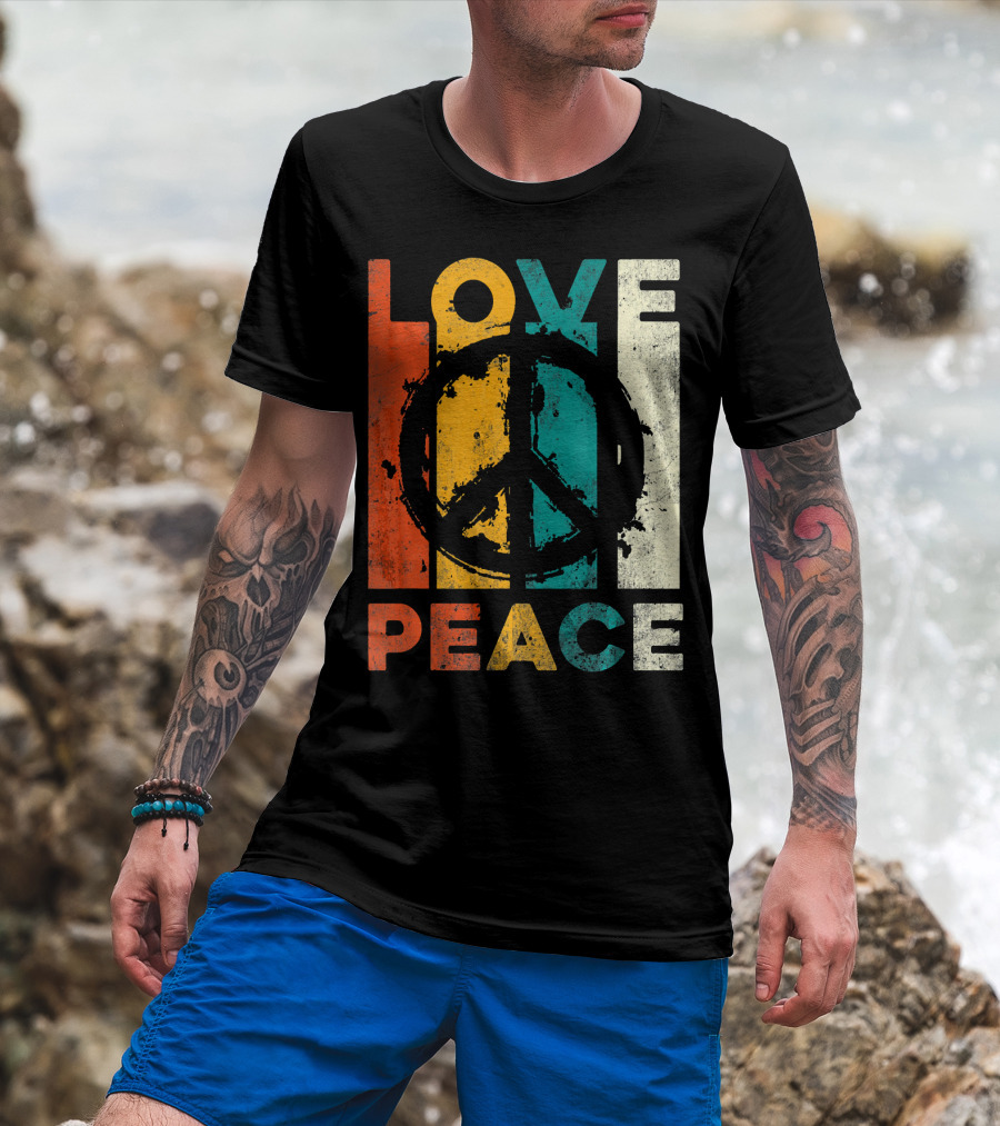 Love Peace Retro 60s 70s Vibe With Tie Dye Peace Sign T-Shirt