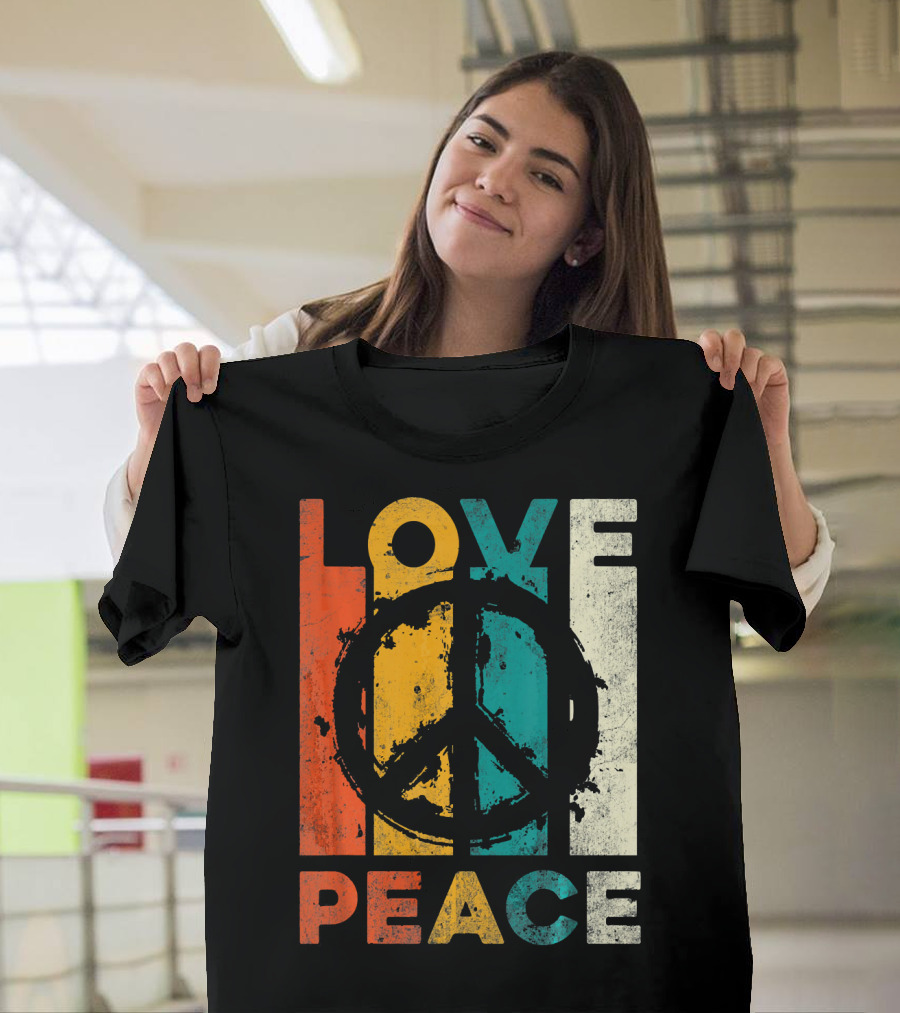 Love Peace Retro 60s 70s Vibe with Tie Dye Peace Sign T-Shirt
