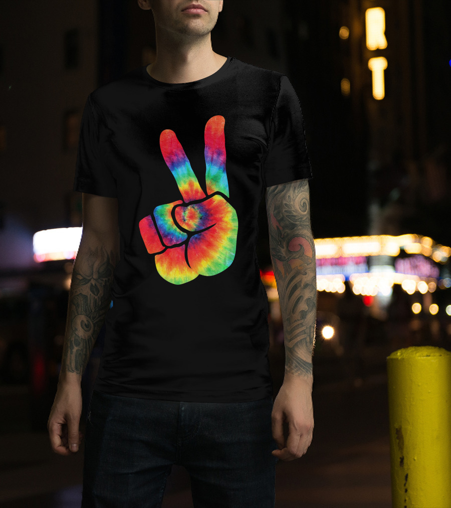 Hippie Peace Tie Dye Colortone V Sign T-Shirt