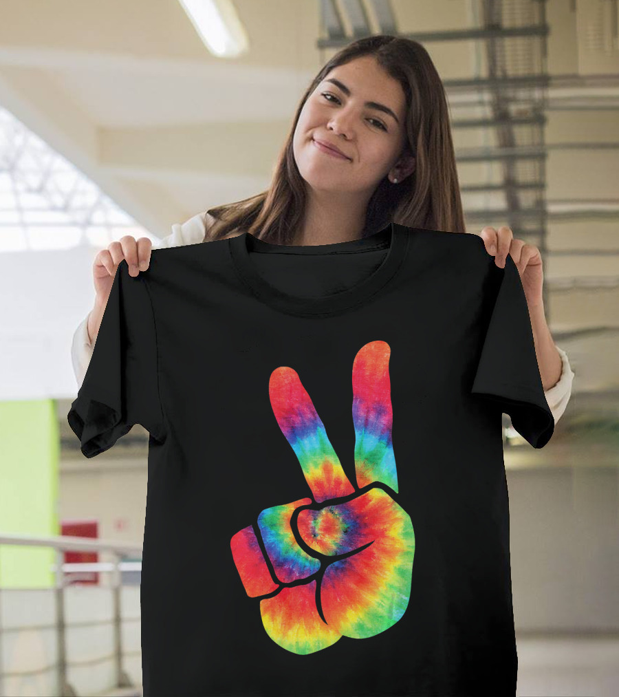 Hippie Peace Tie Dye Colortone V Sign T-Shirt