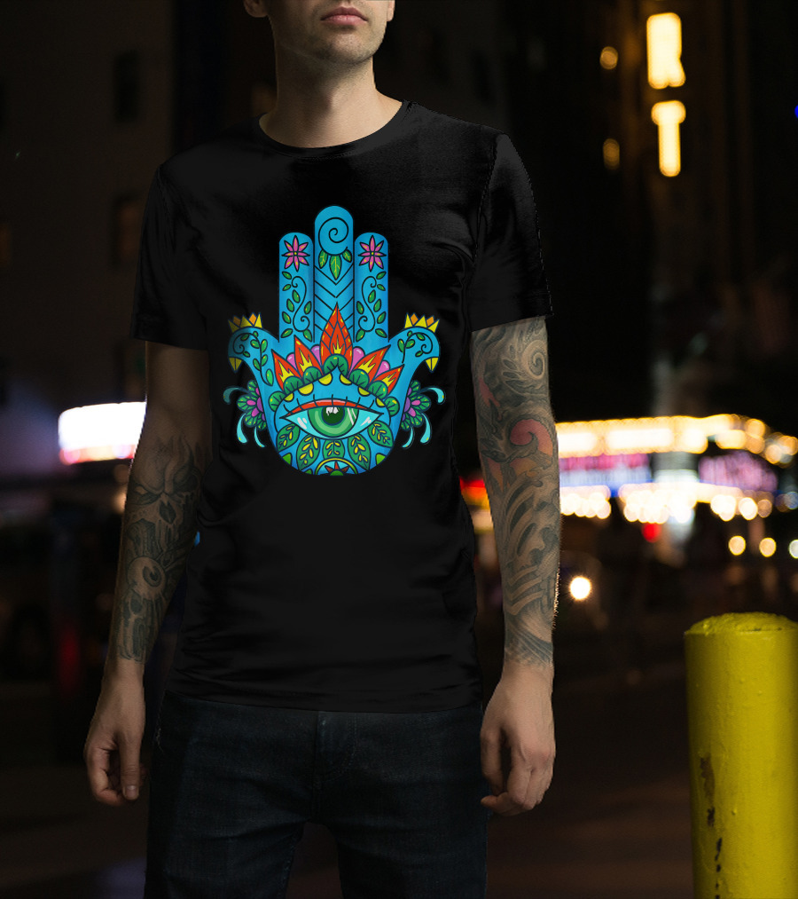 Hamsa Hand Spiritual Protection With Colorful Eye And Floral T-Shirt