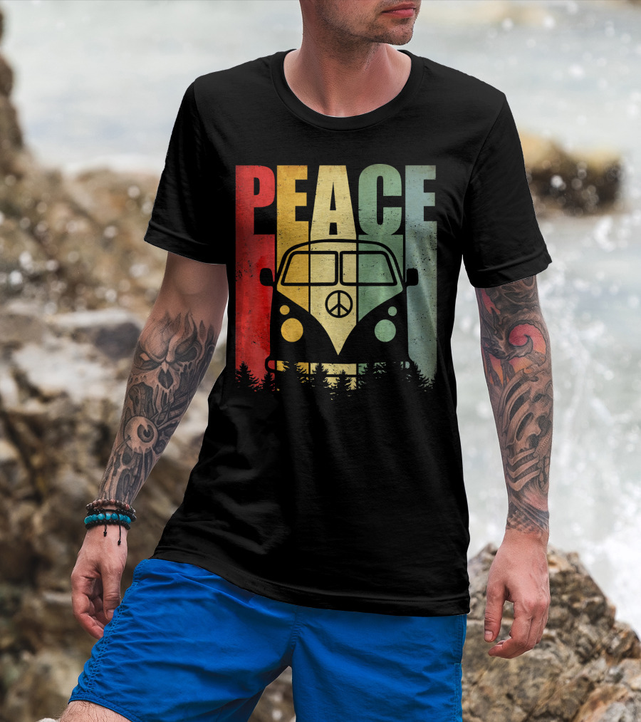 PEACE Retro Van Red Yellow Blue Forest T-Shirt
