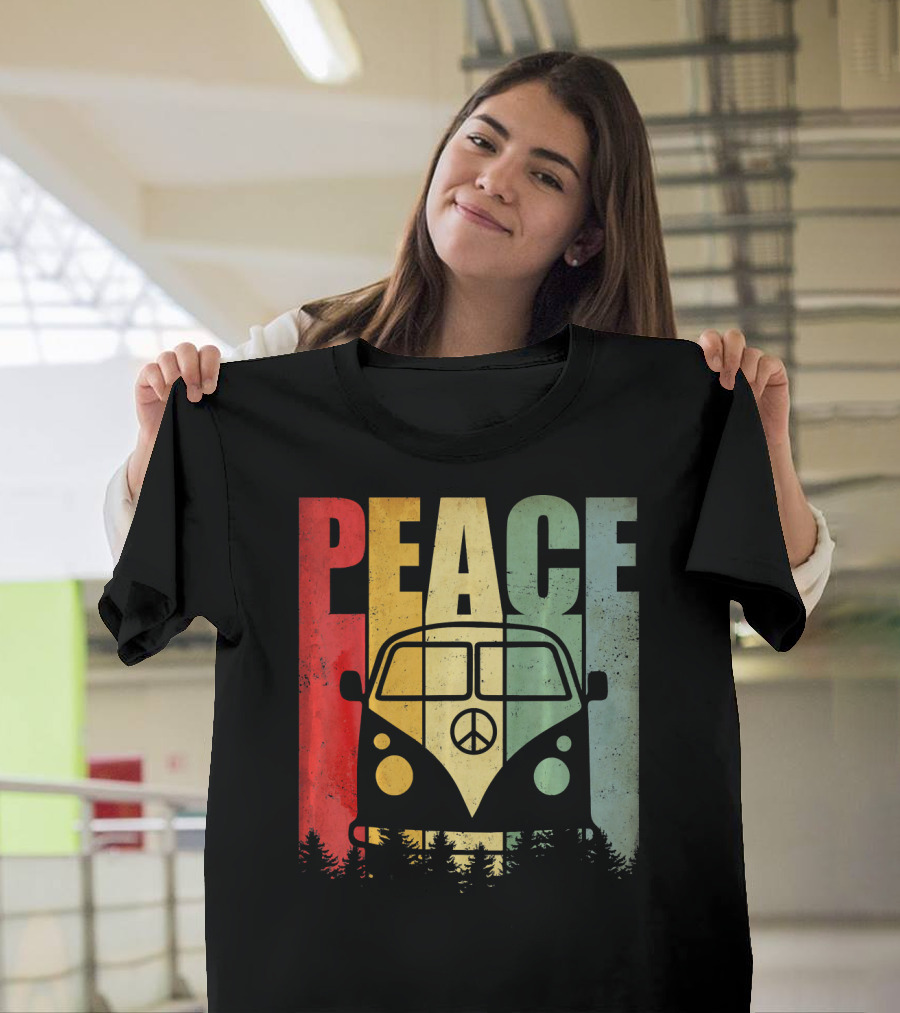 PEACE Retro Van Red Yellow Blue Forest T-Shirt