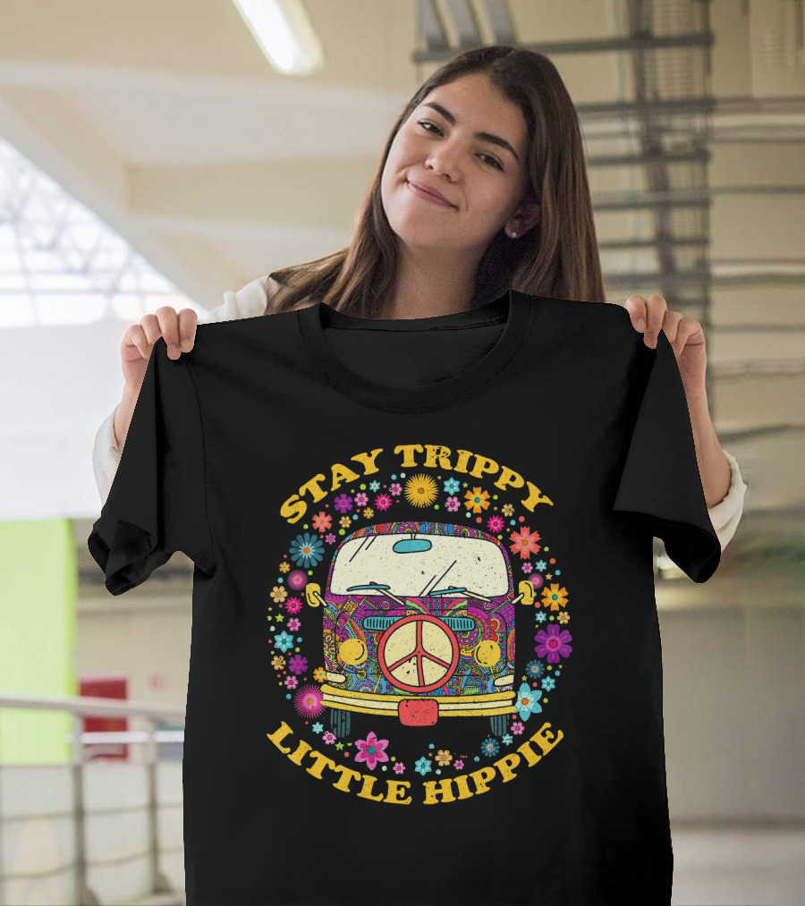 Stay Trippy Little Hippie Vintage Van Peace Floral T-Shirt