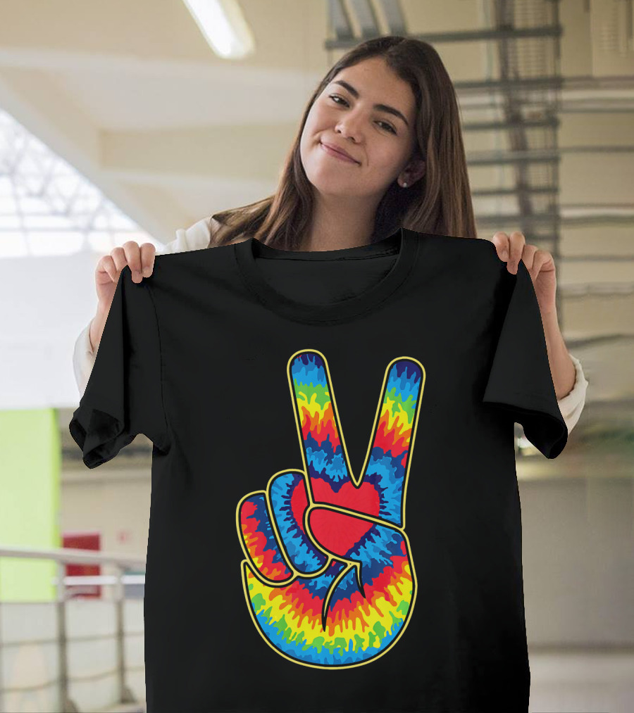 Colorful Tie Dye Peace Sign Hand T-Shirt