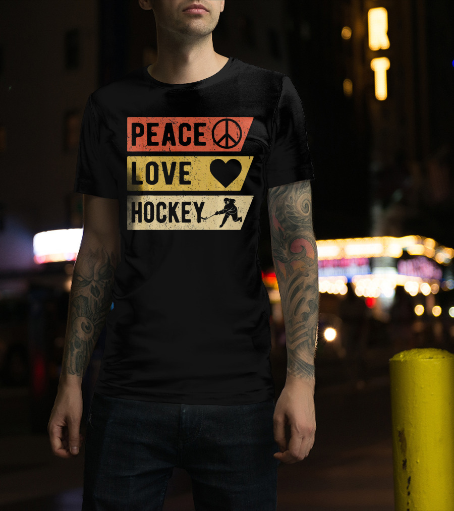Peace Love Hockey Vintage Sports Lover T-Shirt