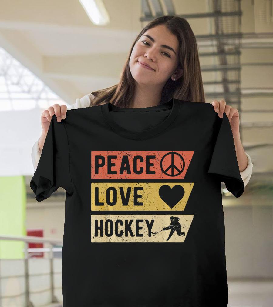 Peace Love Hockey Vintage Sports Lover T-Shirt