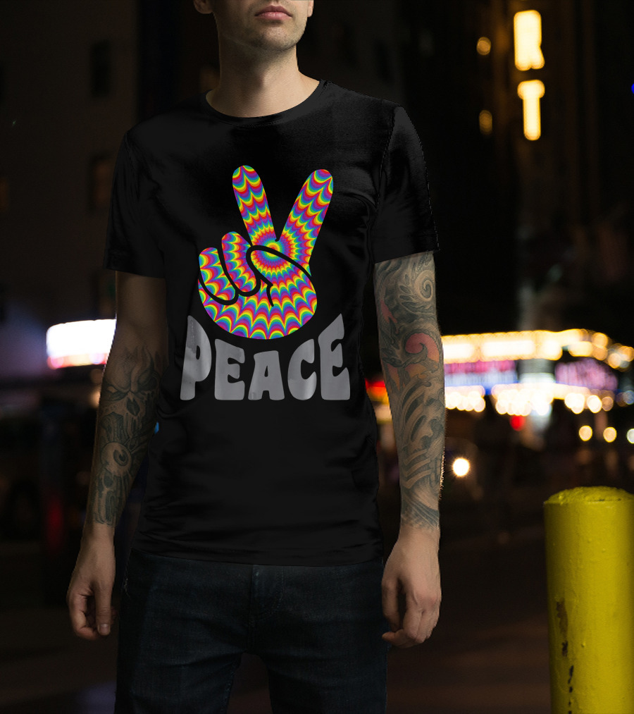 Peace Sign V Hand Groovy Tie Dye T-Shirt