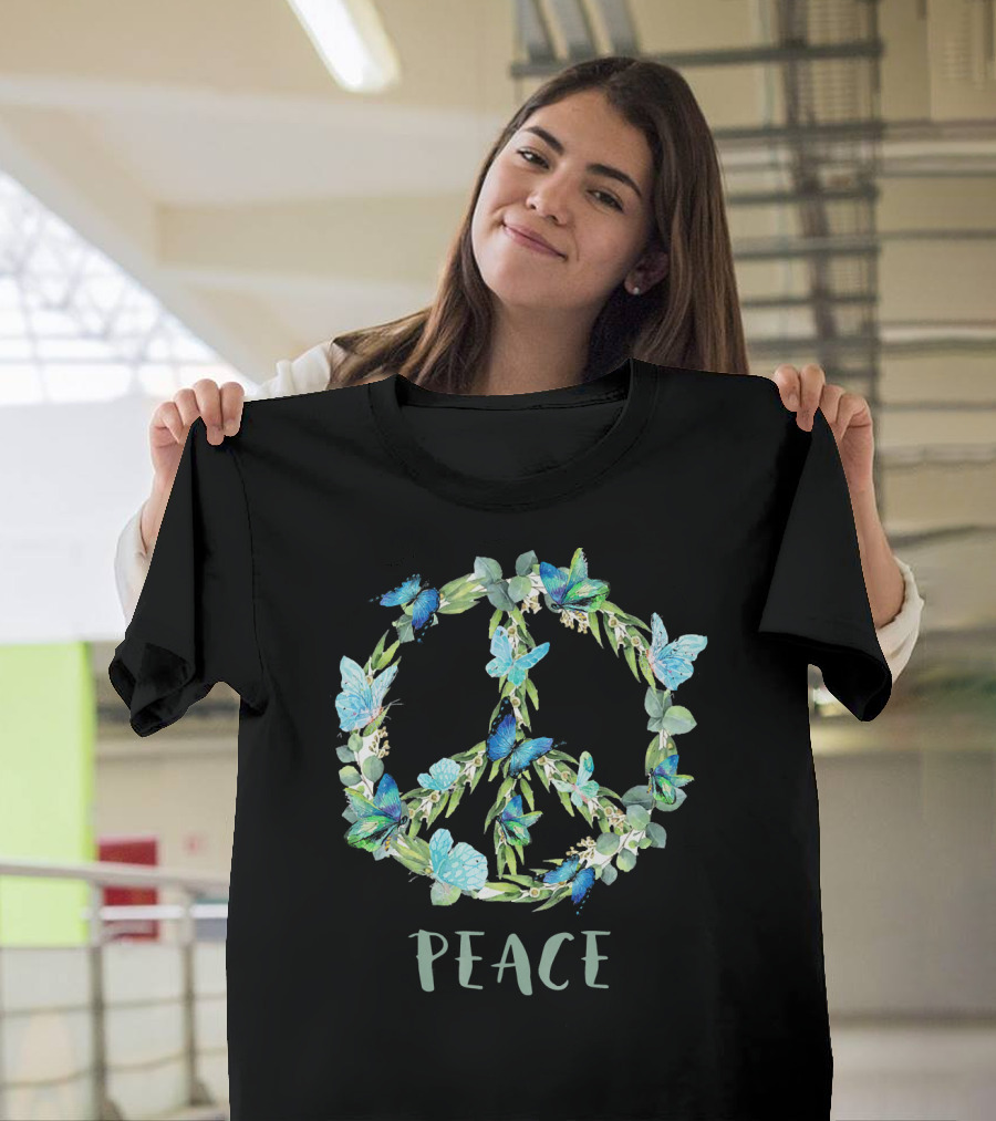 Peace Let It Be Antisocial Butterfly Floral Peace Sign With Butterflies T-Shirt