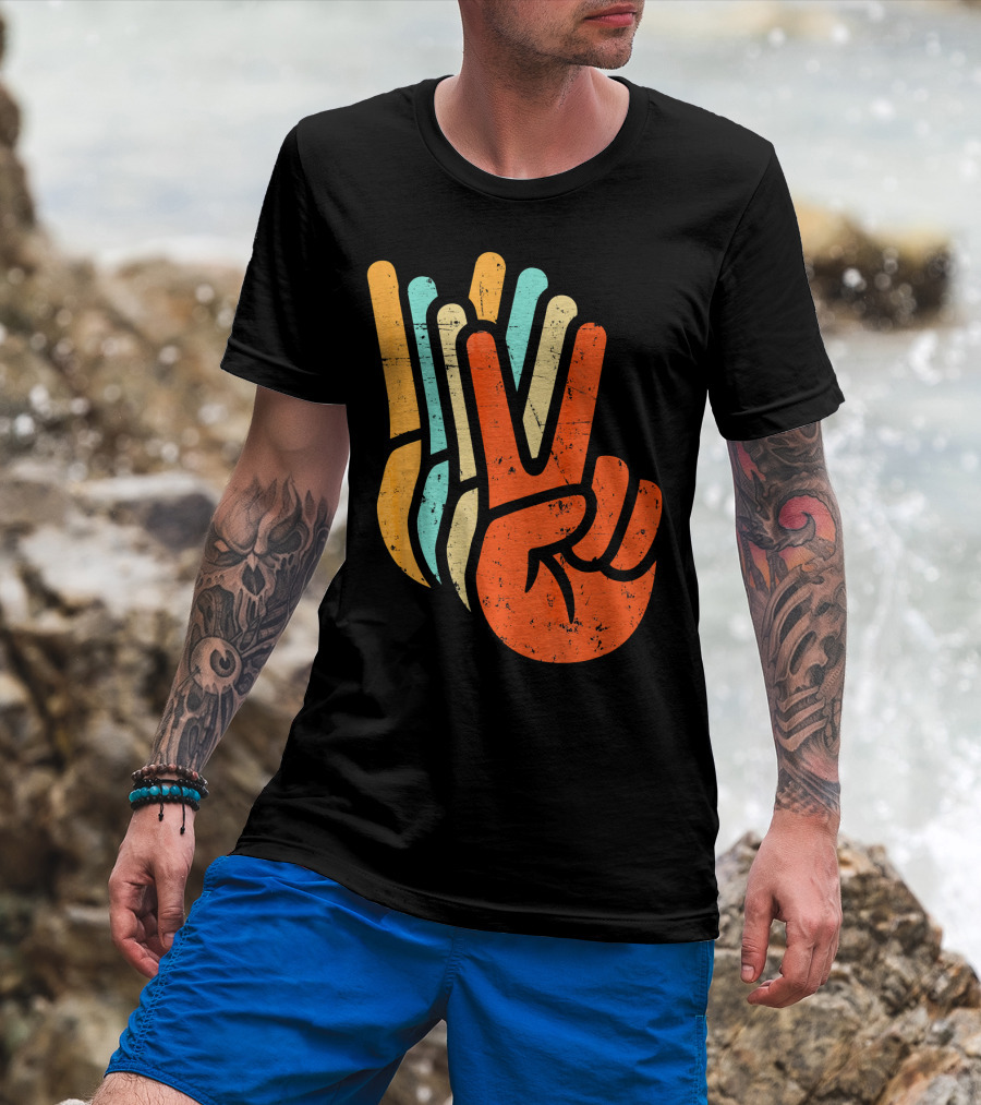 Retro Vintage Multicolor Peace Sign Hand T-Shirt