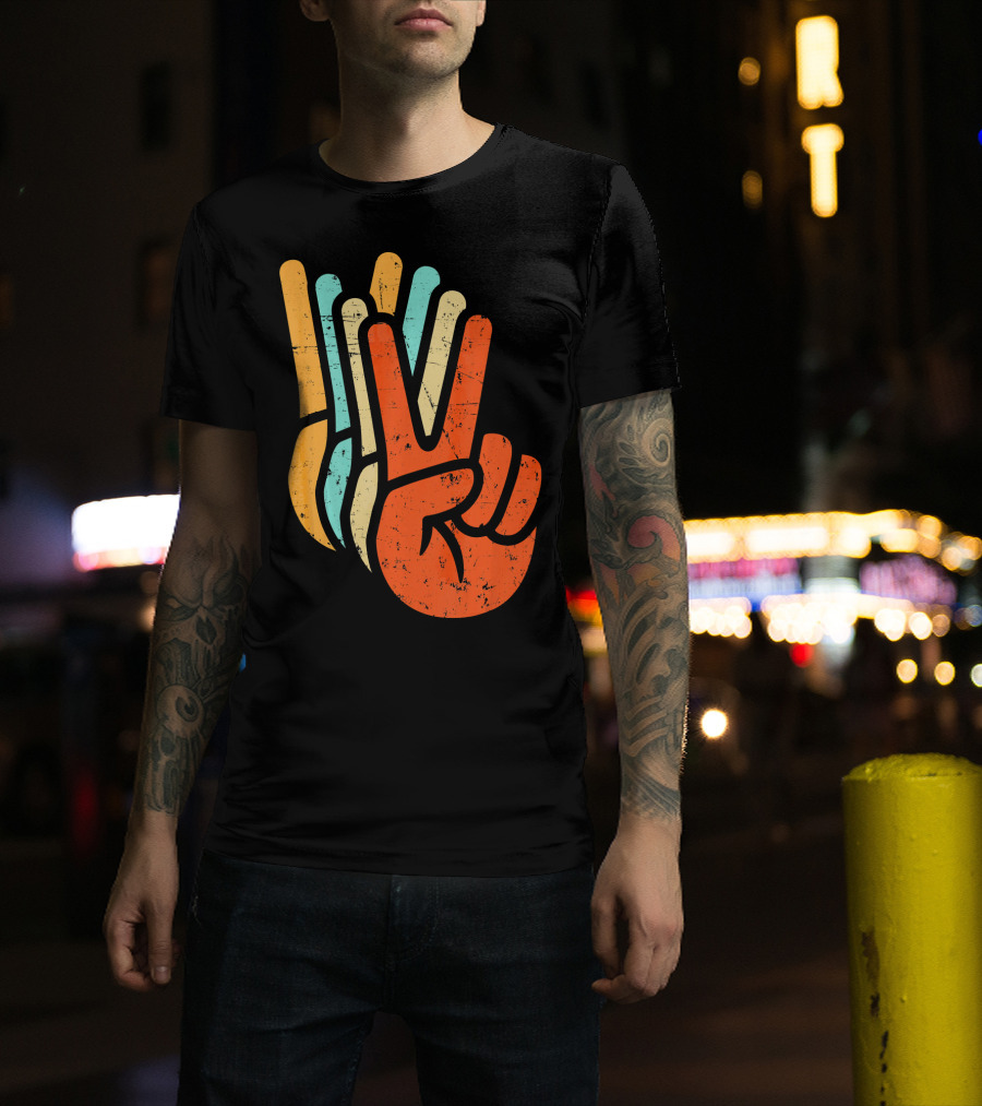 Retro Vintage Multicolor Peace Sign Hand T-Shirt