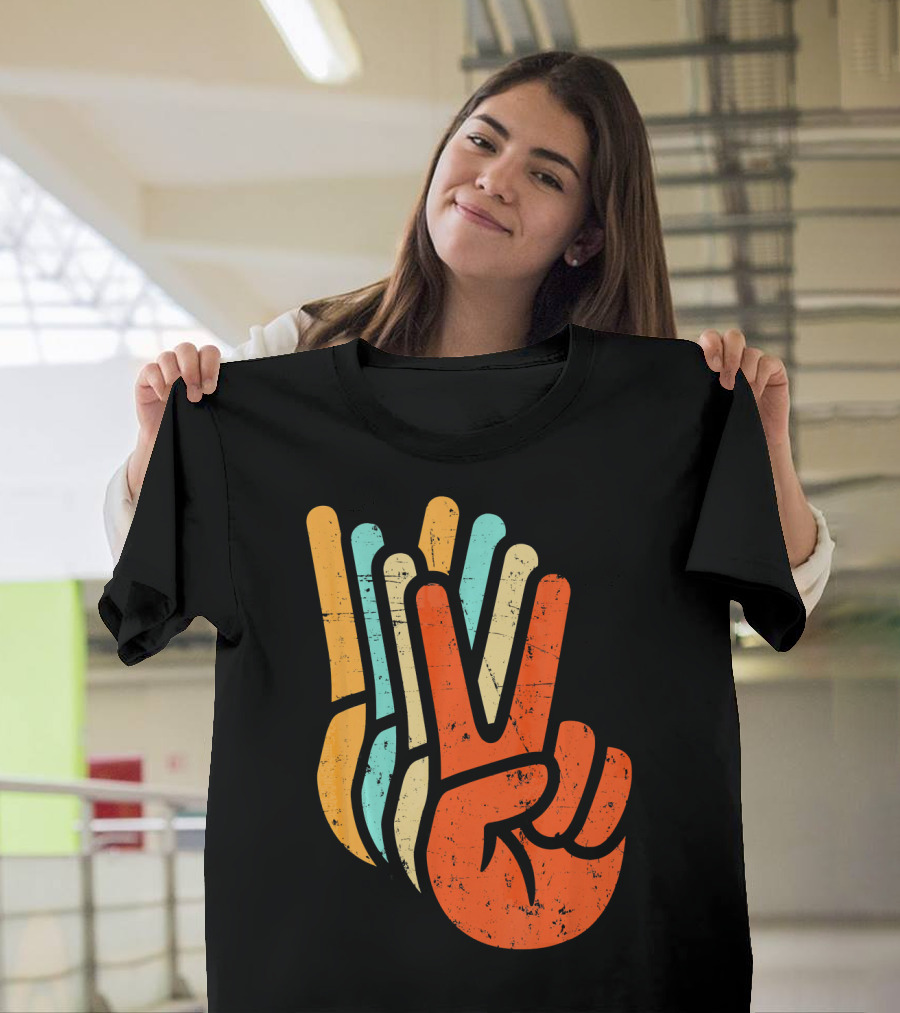 Retro Vintage Multicolor Peace Sign Hand T-Shirt