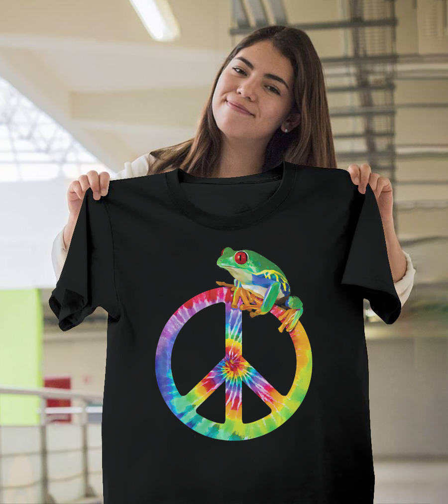 Tie Dye Tree Frog On Peace Sign T-Shirt