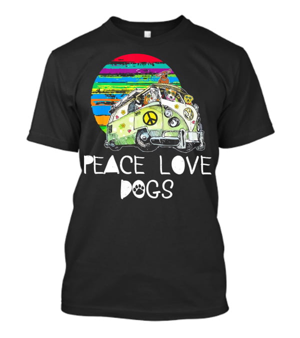 Peace Love Dogs Hippie Van Dog Lovers Vintage Peace Sign Retro Circle T-Shirt