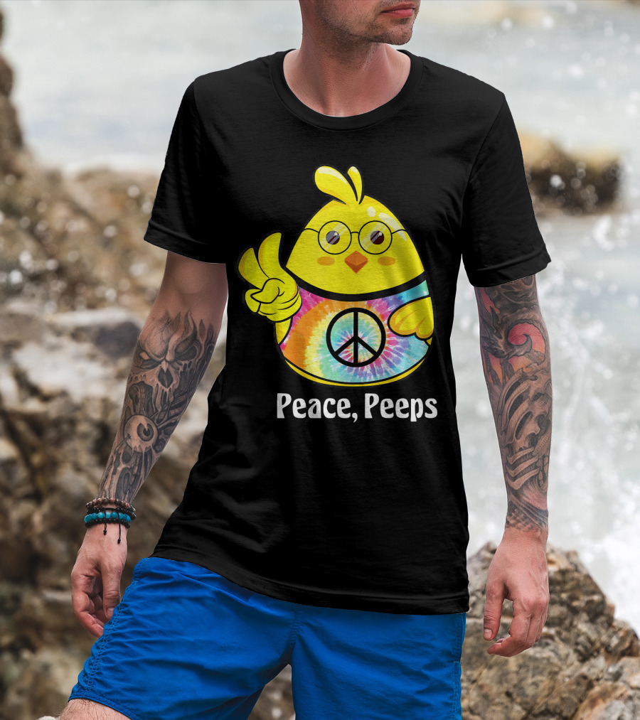 Peace Peeps Easter Tie Dye Chick With Glasses And Peace Sign T-Shirt
