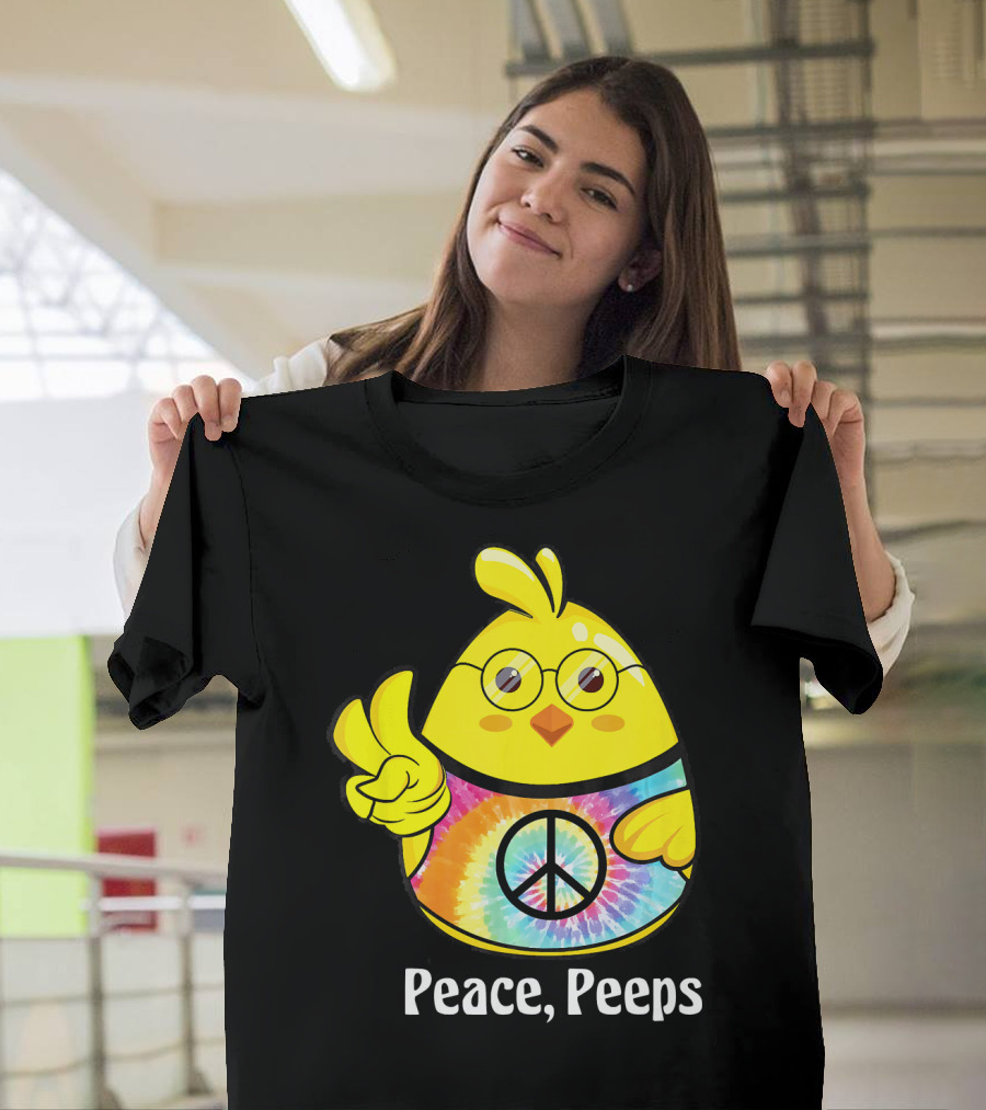 Peace Peeps Easter Tie Dye Chick With Glasses And Peace Sign T-Shirt