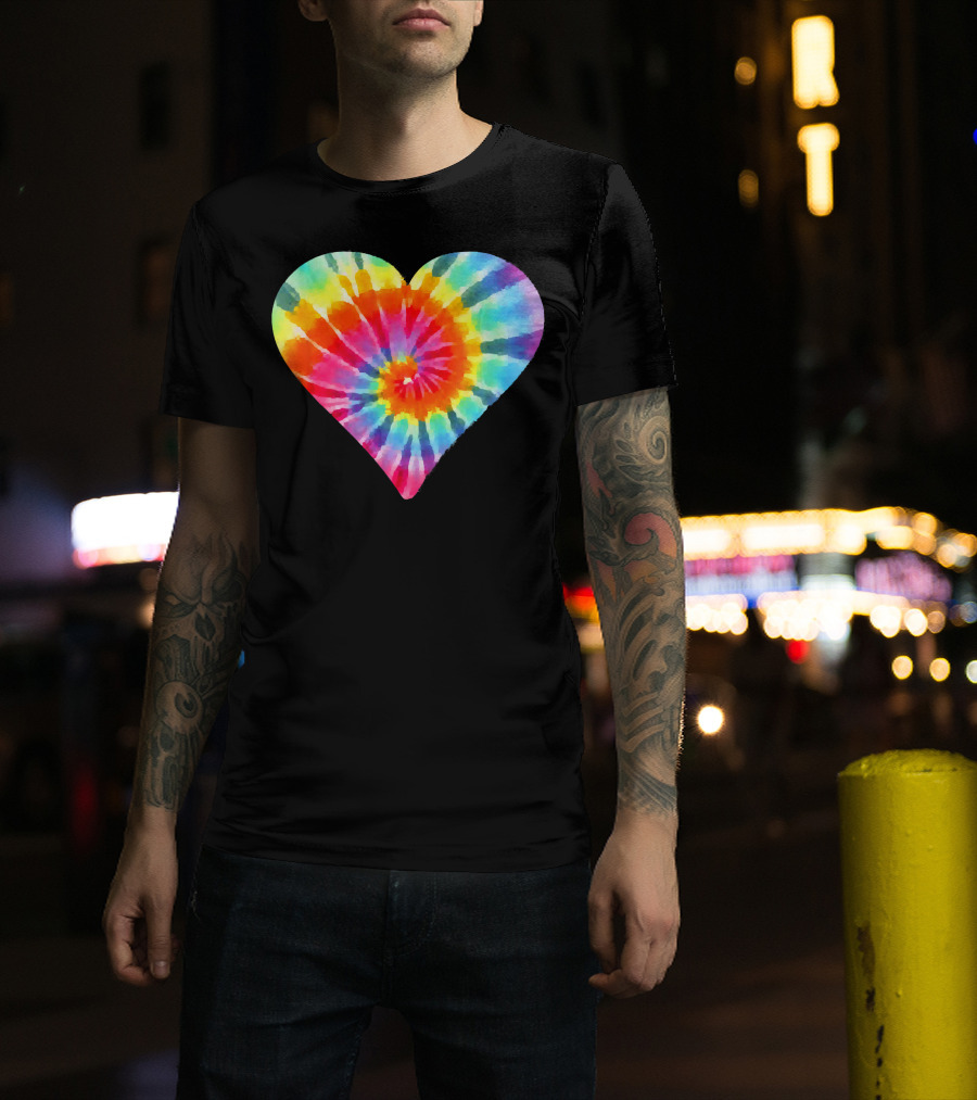 Tie Dye Hippie Heart Peace Spiral Rainbow Heart T-Shirt