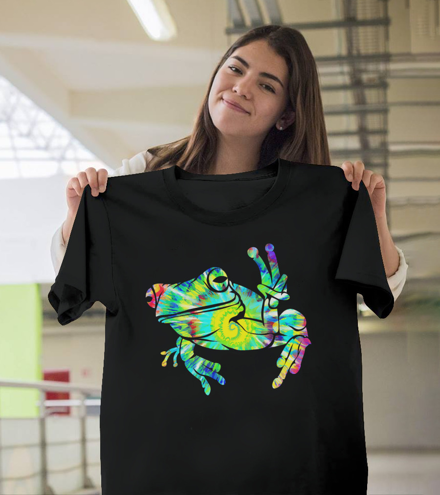 Cool Tie Dye Peace Frog Psychedelic Vibes T-Shirt