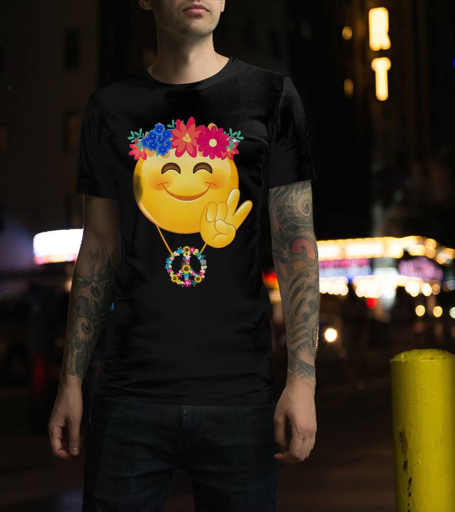 Hippie Flower Power Crown Smiley Peace Sign Necklace T-Shirt