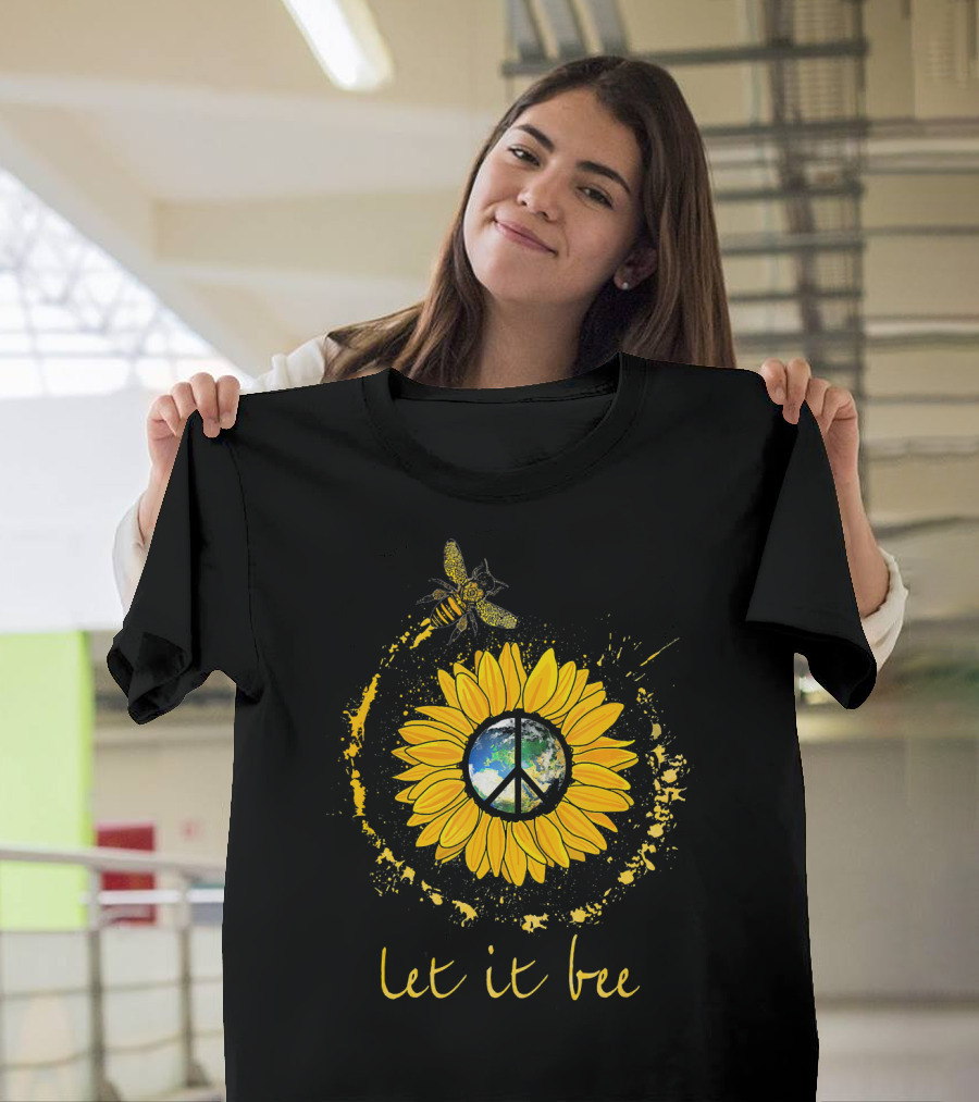 Let It Bee Flower Earth Peace Sign Hippie Yellow Sunflower T-Shirt