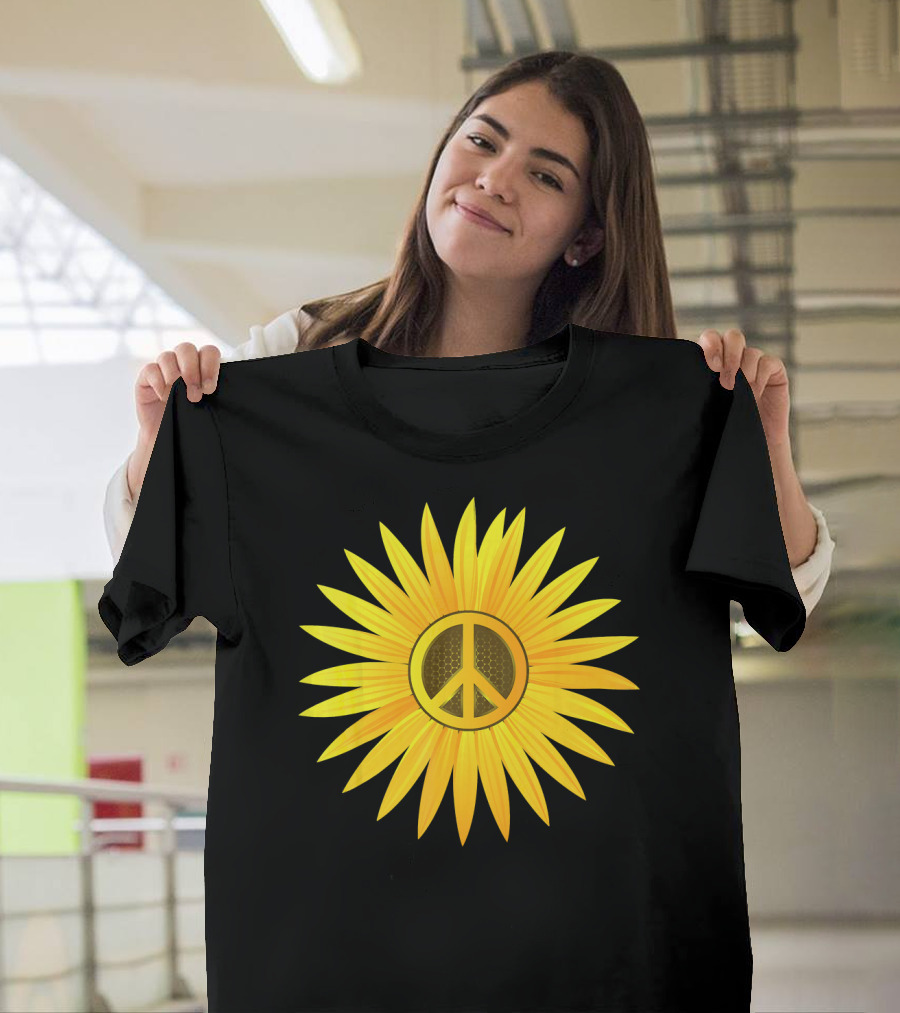 Peace Love Sunflower Cute Sun Hel Sunflower Peace T-Shirt