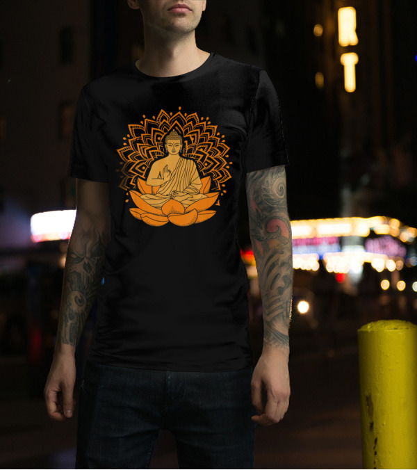 Inner Peace Buddha On Lotus Mandala Relax And Let It Go T-Shirt