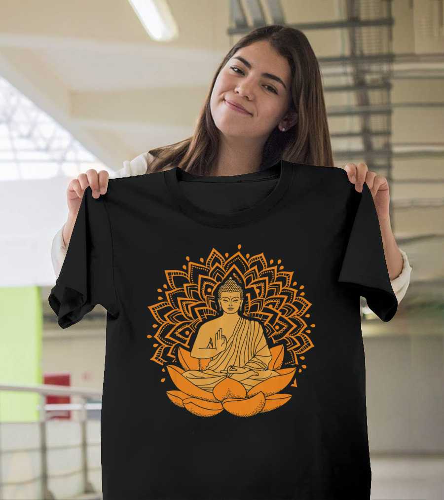 Inner Peace Buddha on Lotus Mandala Relax and Let It Go T-Shirt