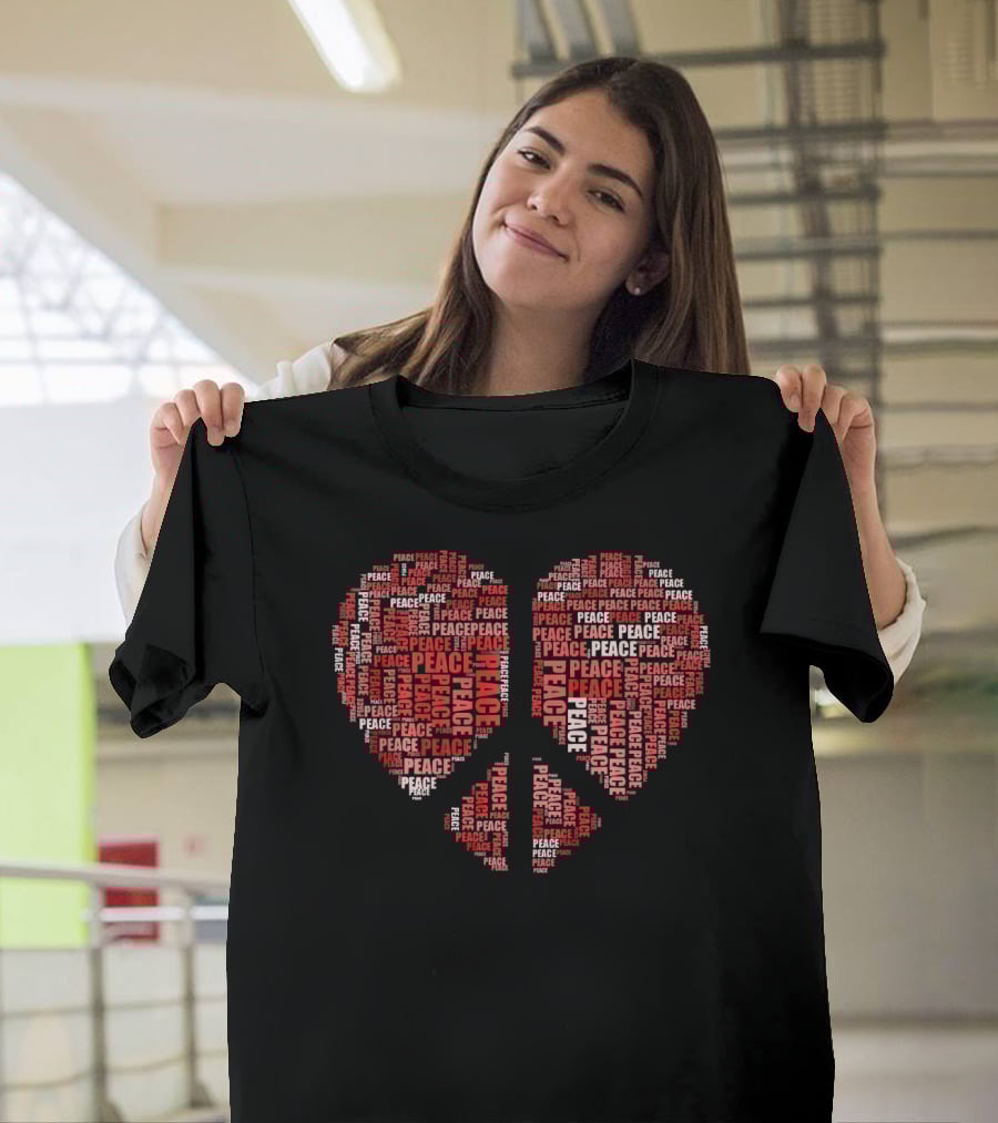 Peace Love Heart Shaped Peace Text T-Shirt