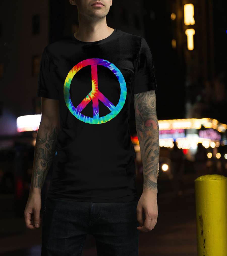 Hippie Rainbow Tie Dye Peace Sign T-Shirt