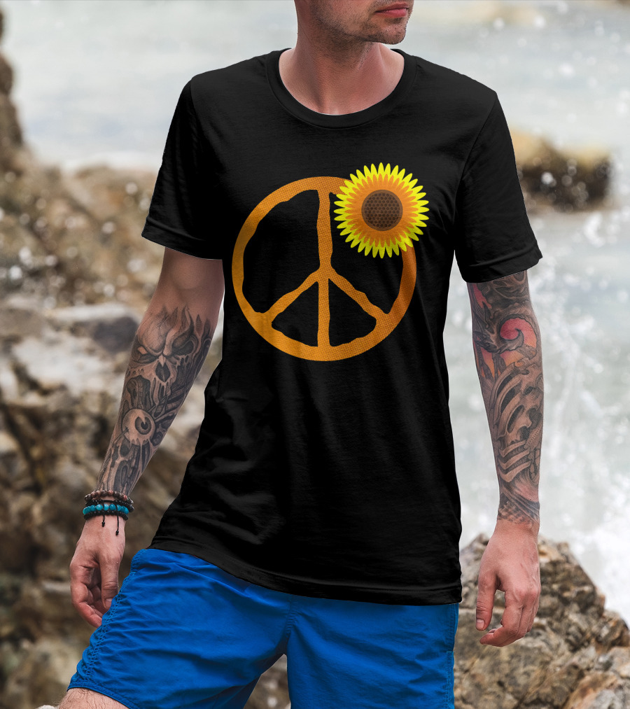 Sunflower Peace Sign Hippie Groov Flower T-Shirt