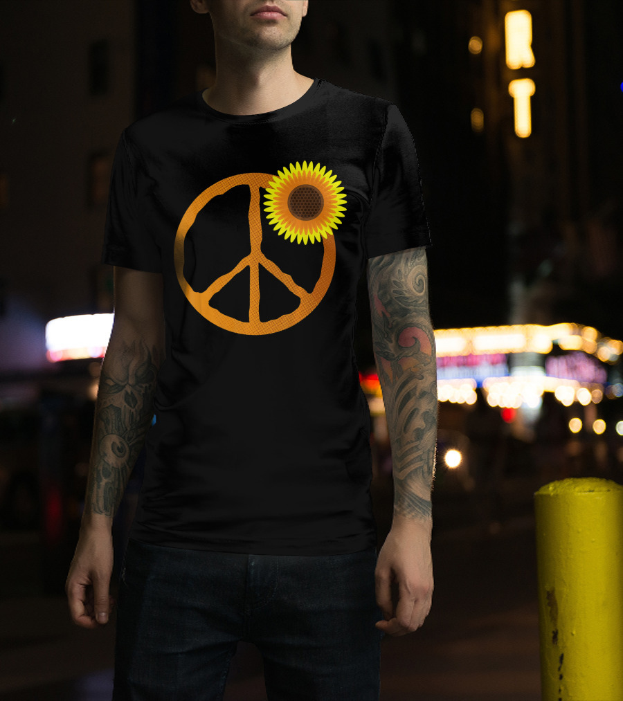 Sunflower Peace Sign Hippie Groov Flower T-Shirt