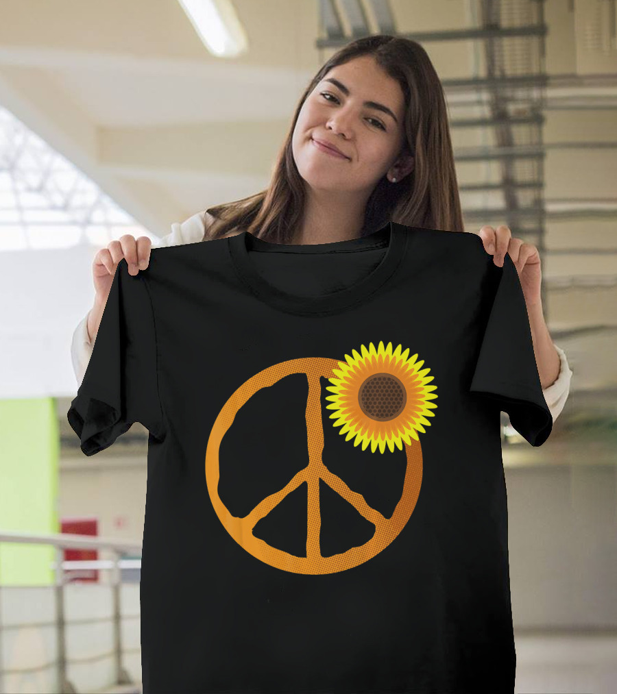 Sunflower Peace Sign Hippie Groov Flower T-Shirt