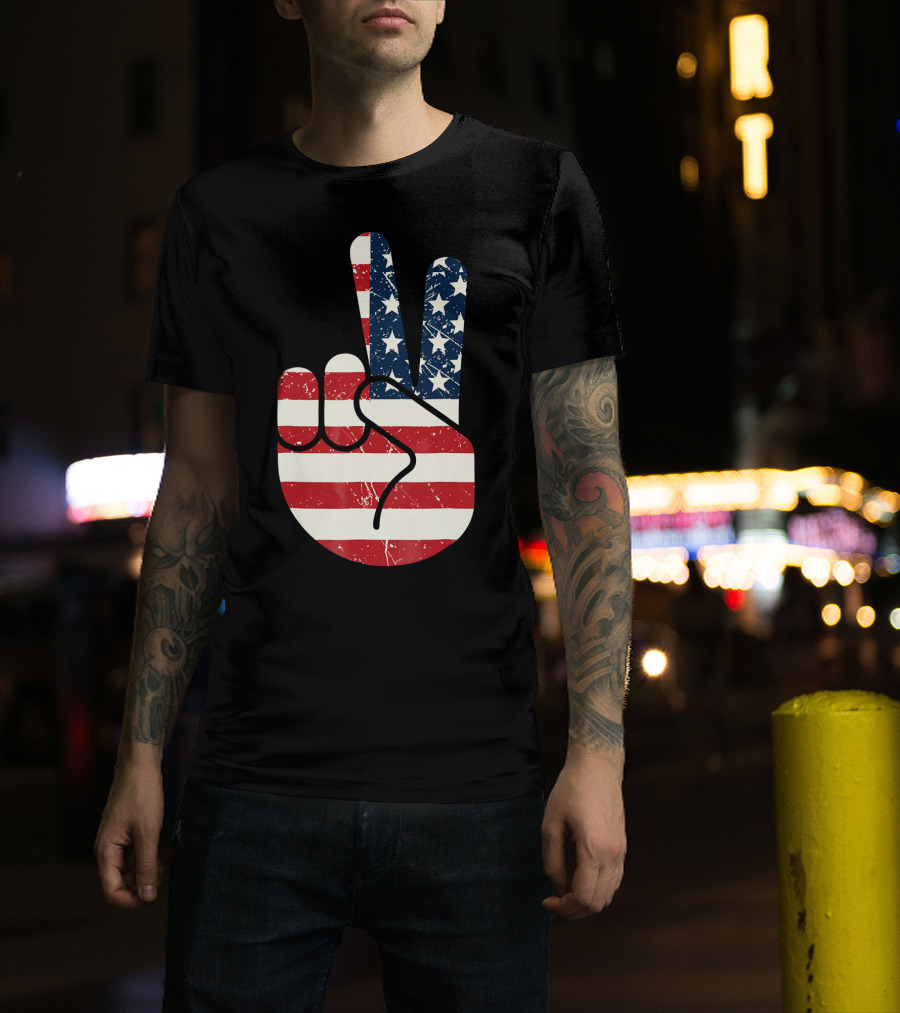 Patriotic Peace Sign American Flag Stars And Stripes USA T-Shirt