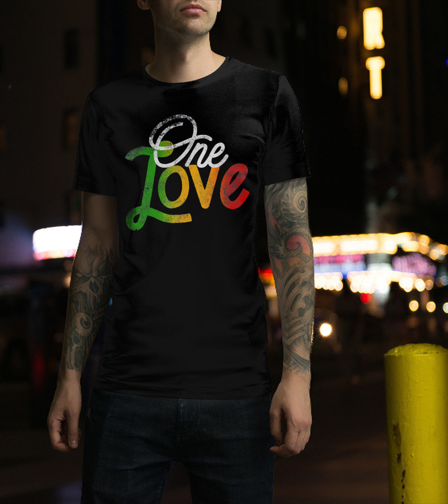One Love Heart Rasta Reggae Roots Clothi Vintage Rastafarian Colors T-Shirt
