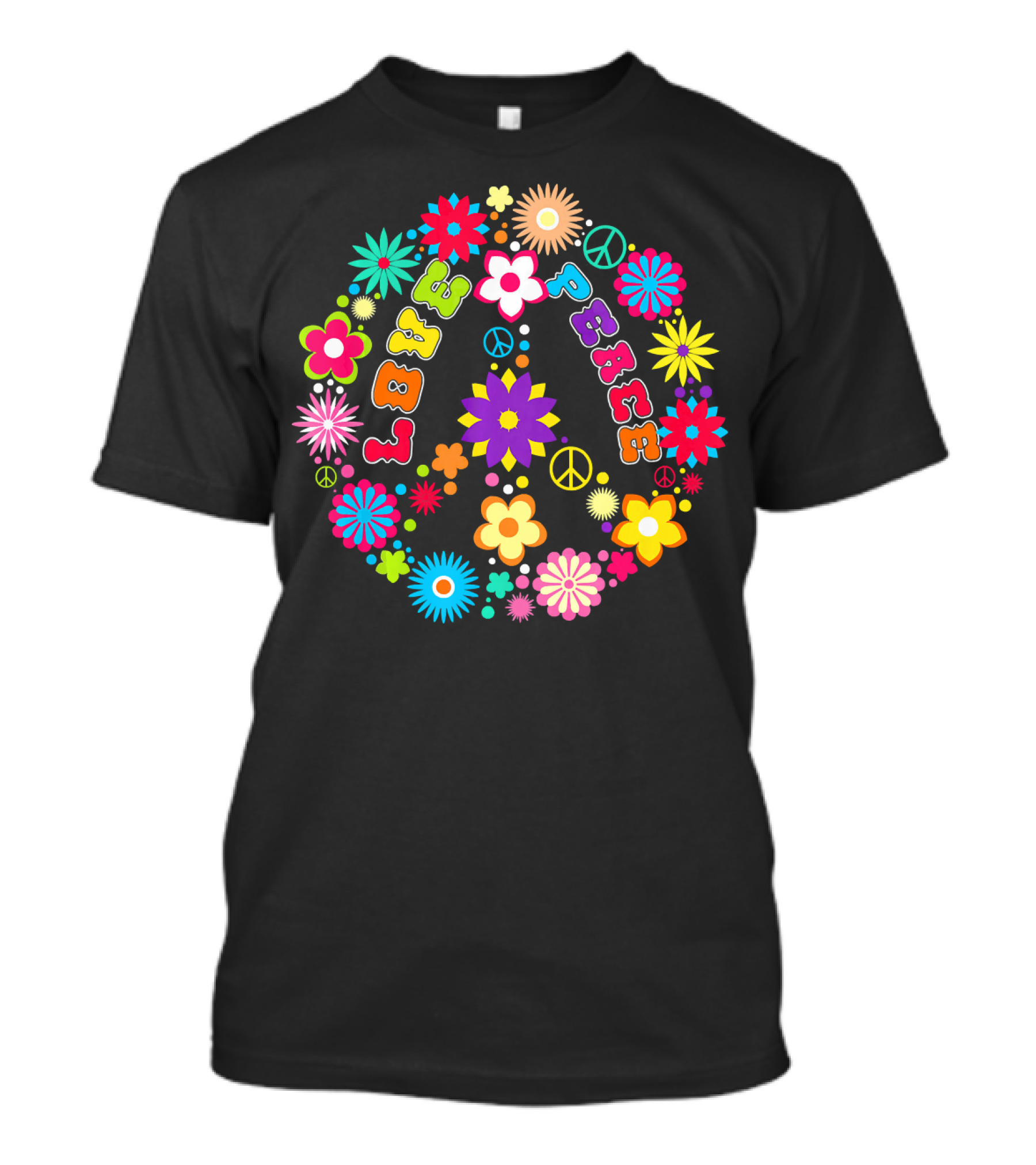 Peace Love Sign Hippie Flowers 60s 70s Groovy Floral Vibes T-Shirt