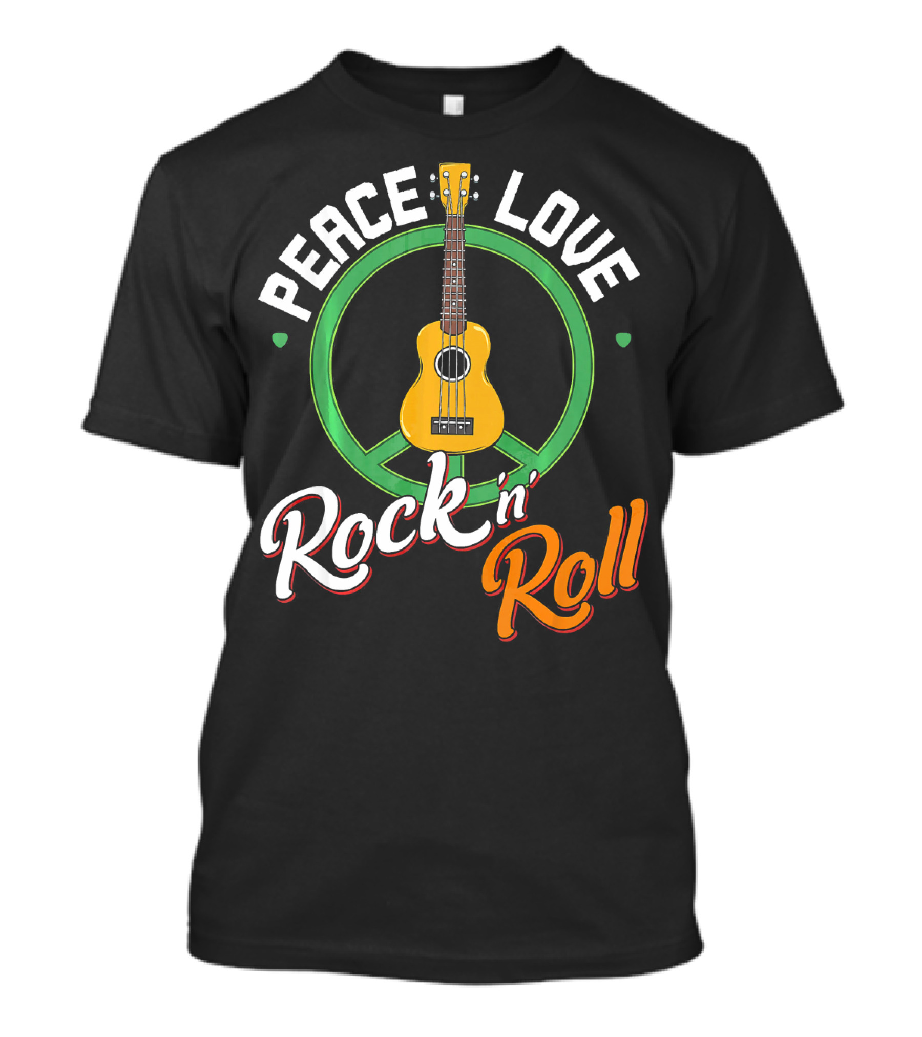 Peace Love Rock N Roll Anti War Ukulele Kindness T-Shirt
