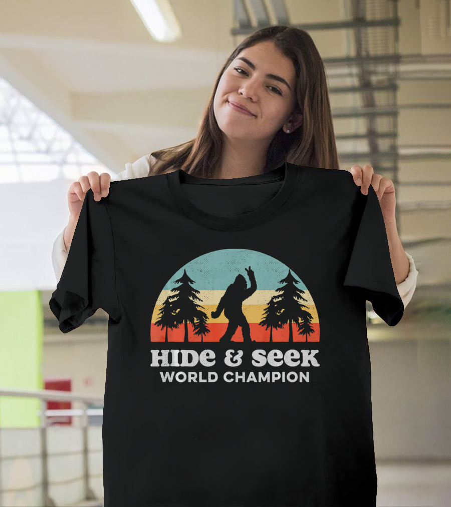 Hide And Seek World Champion Bigfoot Retro Forest T-Shirt