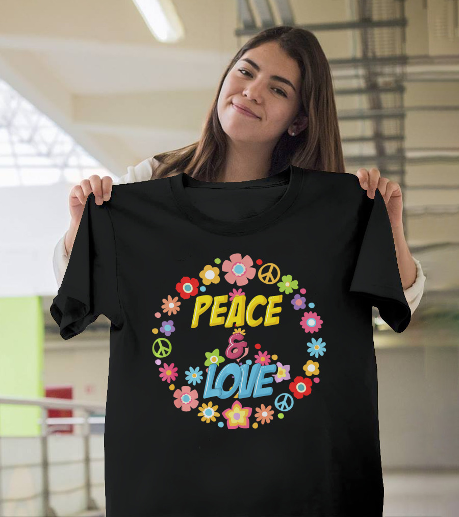 PEACE And LOVE Flower Circle Peace Sign 60s 70s Tie Dye T-Shirt