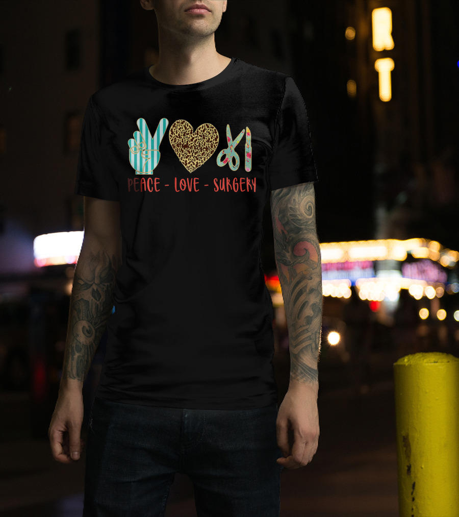 Peace Love Surgery Hand Gesture Heart Scissors T-Shirt