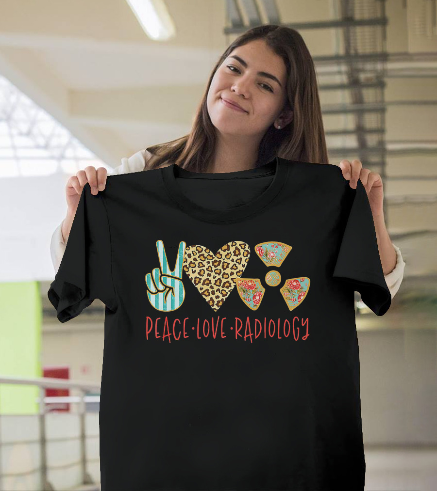 Peace Love Radiology Leopard Heart Floral Radiation T-Shirt