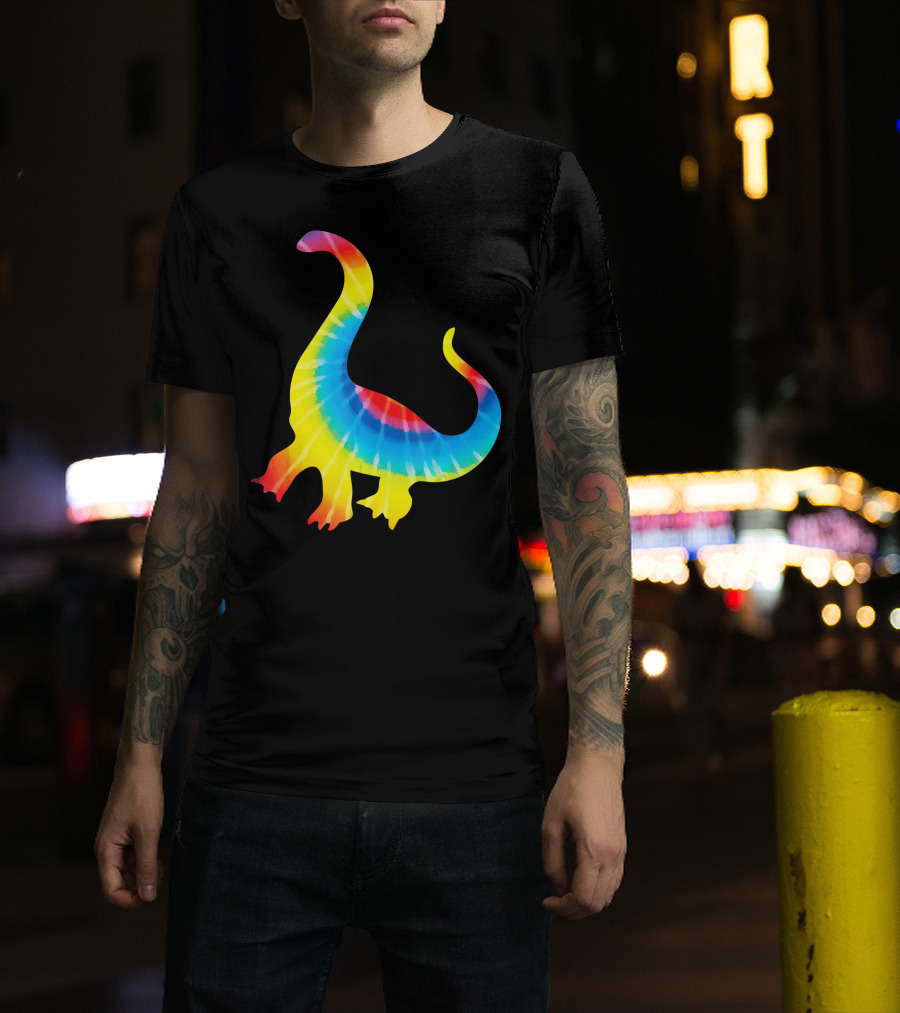 Tie Dye Rainbow Dinosaur Print Rex Hip T-Shirt