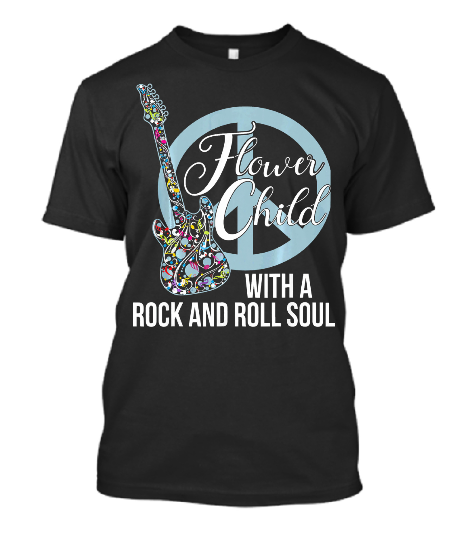 Flower Child With A Rock And Roll Soul Peace Sign Guitar T-Shirt