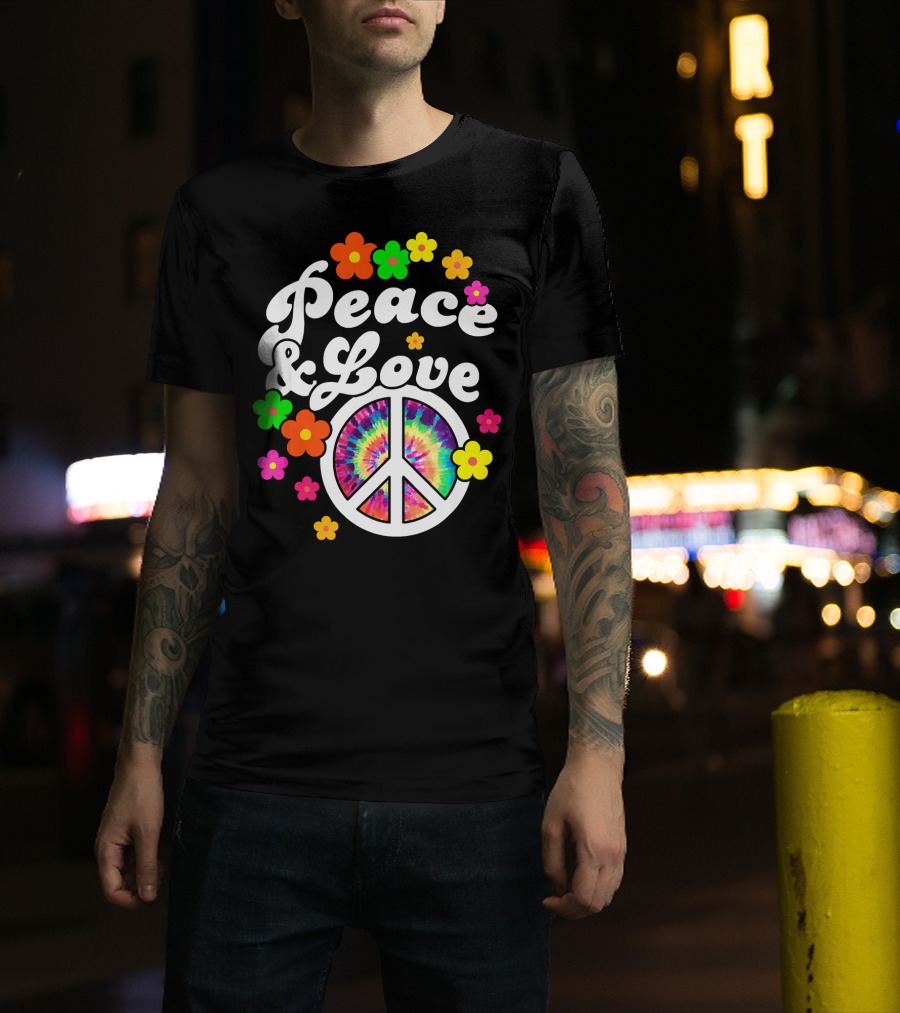 Peace Love Tie Dye Peace Sign With Colorful Flowers T-Shirt