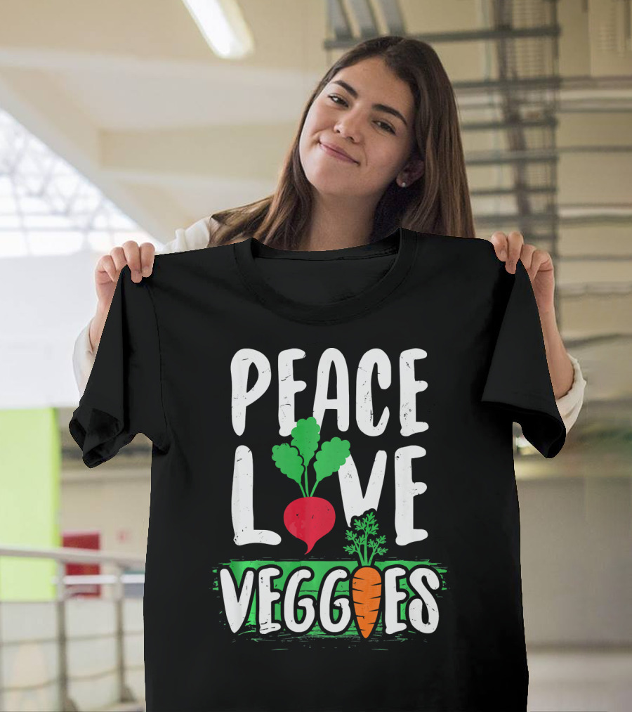 Peace Love Veggies Vegetarian Carrot and Radish T-Shirt
