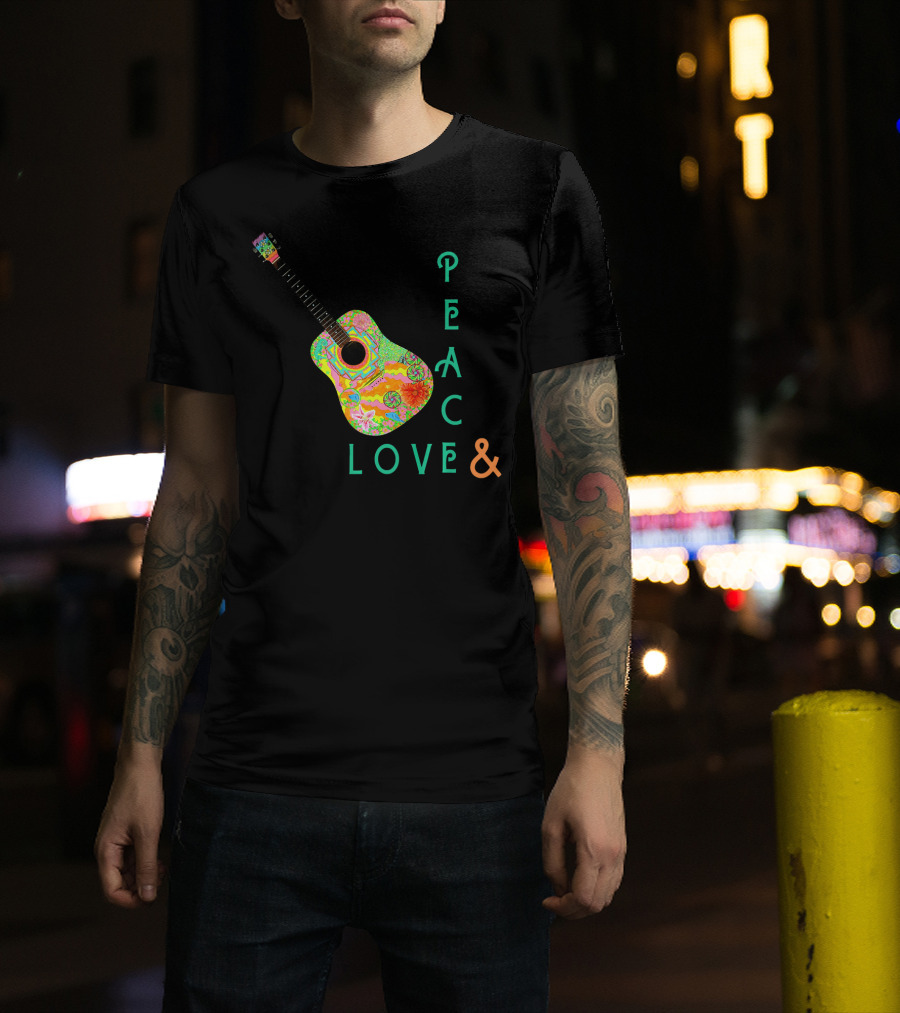 Colorful Guitar Peace Love And Music Vibrant T-Shirt